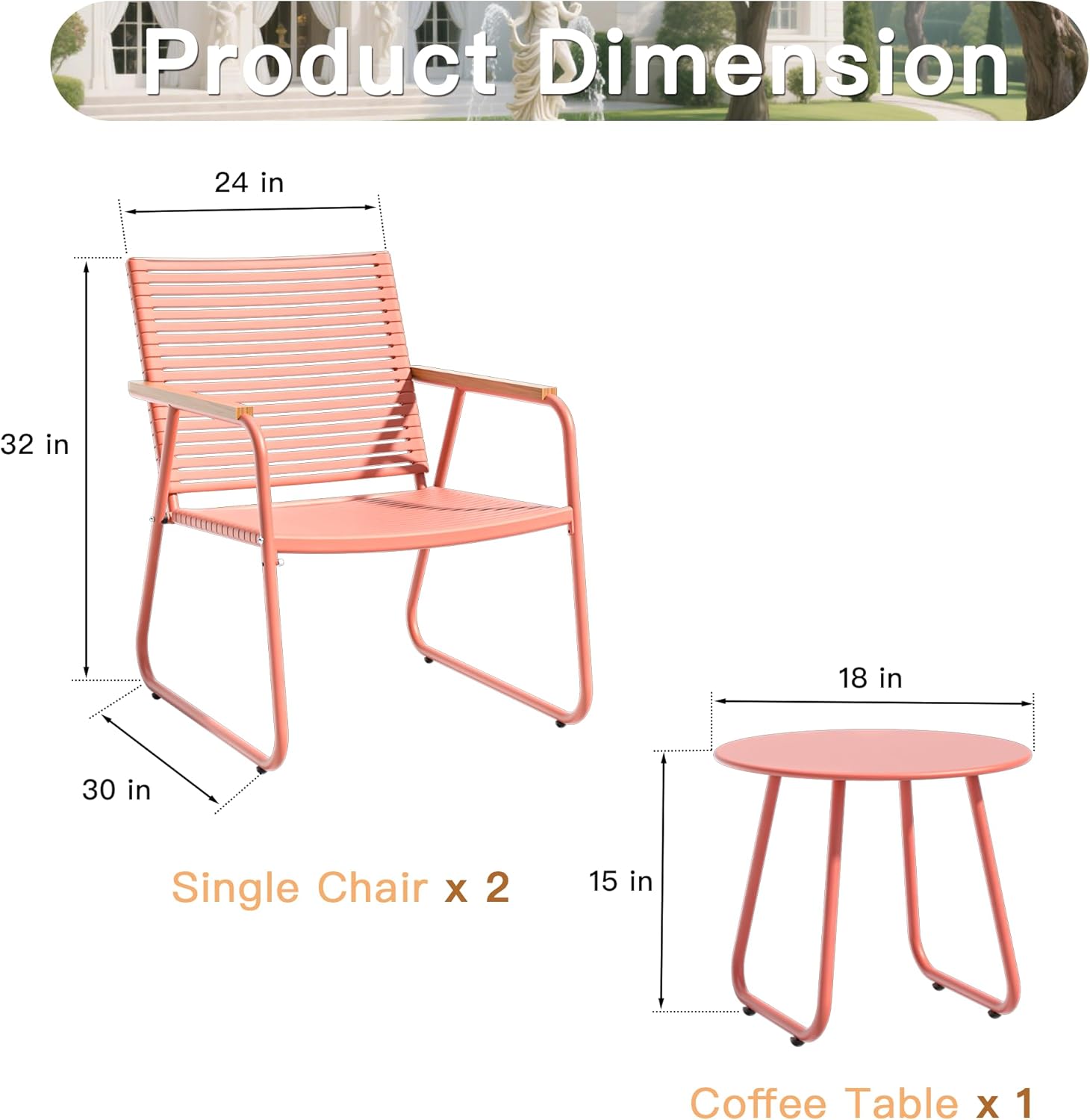MBY 3-Piece Patio Furniture Set, Compact Outdoor Conversation Set with 2 Chairs and Glass Table, Weather-Resistant for Apartment Patio, Small Spaces, Balcony, Backyard – Orange