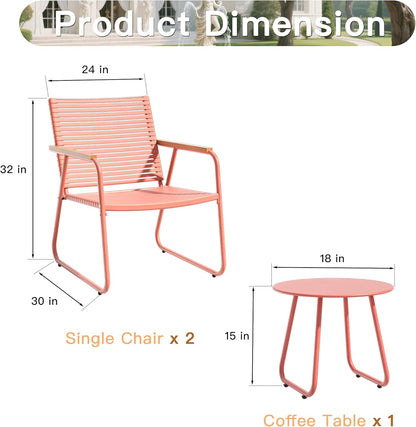 MBY 3-Piece Patio Furniture Set, Compact Outdoor Conversation Set with 2 Chairs and Glass Table, Weather-Resistant for Apartment Patio, Small Spaces, Balcony, Backyard – Orange