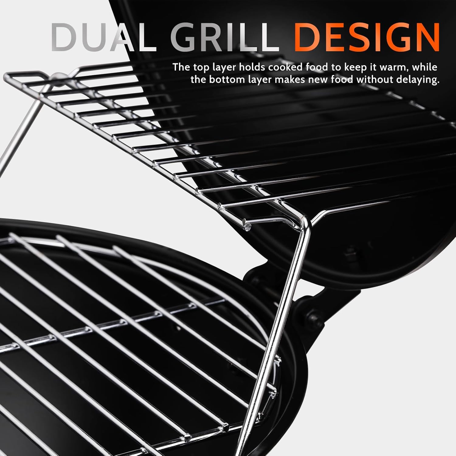 MBY 14 inch Portable Barbecue Grill with Dual Venting System, Small Foldable Charcoal Grill with Warming Rack for Picnic, Camping, Backyard-Black