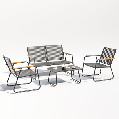MBY 4-Piece Patio Furniture Set, Compact Outdoor Conversation Set with Loveseat, 2 Chairs and Glass Table, Weather-Resistant for Apartment Patio, Small Spaces, Balcony, Backyard – Black