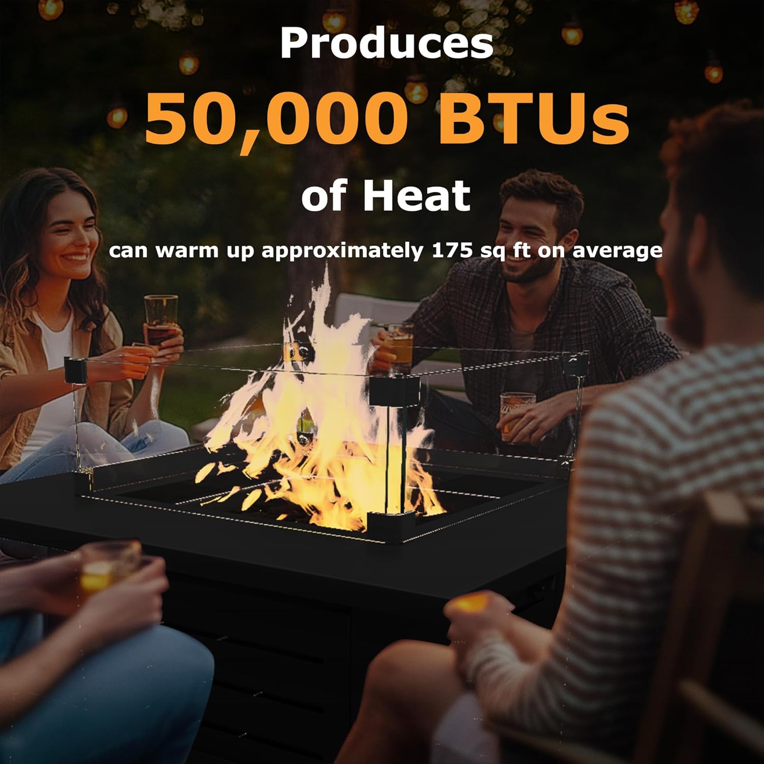 MBY 5-Piece Modern Patio Furniture Set with Fire Pit Table, Metal Outdoor Sectional with Cushions & Wood-Like Armrests, Cozy Conversation Set for Porch, Balcony, Garden, Yard-Brown