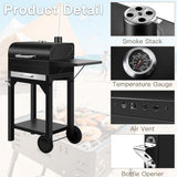 MBY Portable Charcoal Grill and Smoker Combo with Offset Firebox, Side Shelf & Warming Rack, Outdoor BBQ Grill for Camping, Tailgating, Picnic & Backyard BBQ