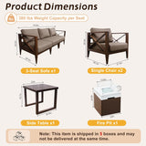 MBY Outdoor Aluminum Patio Furniture Set, 5-Seats Patio Conversation Sofa Set with 37,000 BTU Fire Pit Table w/Glass Wind Guard, All Weather for Pool, Balcony, Garden-Brown