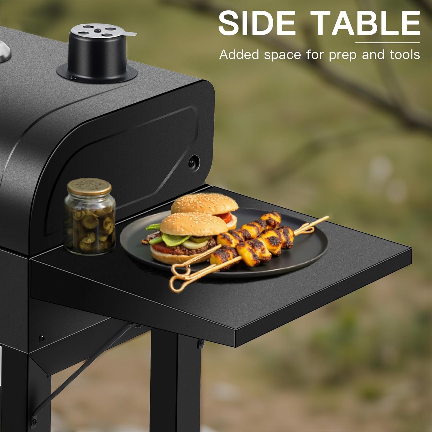 MBY Portable Charcoal Grill and Smoker Combo with Offset Firebox, Side Shelf & Warming Rack, Outdoor BBQ Grill for Camping, Tailgating, Picnic & Backyard BBQ