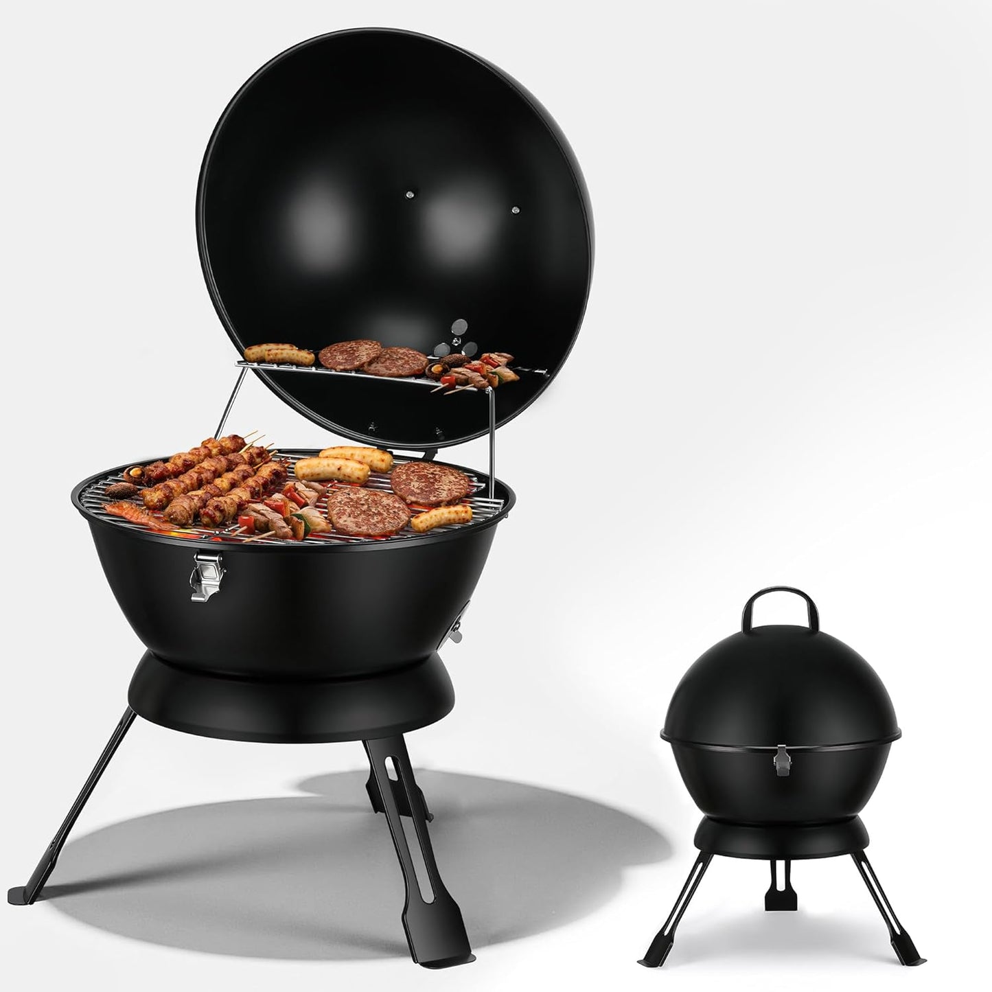 MBY 14 inch Portable Barbecue Grill with Dual Venting System, Small Foldable Charcoal Grill with Warming Rack for Picnic, Camping, Backyard-Black