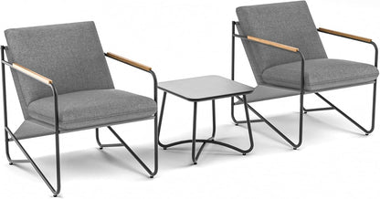 MBY 3-Piece Patio Furniture Set, Compact Outdoor Conversation Set with 2 Chairs and Glass Table, Weather-Resistant for Apartment Patio, Small Spaces, Balcony, Backyard – Grey
