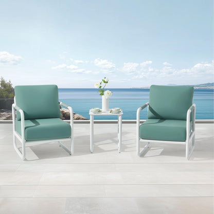 MBY Outdoor Aluminum Patio Furniture Set, 4-Seats Patio Conversation Sofa Set with 2 Coffee Tables and 2 Swivel Rocking Chairs, All Weather for Balcony, Garden-Brown