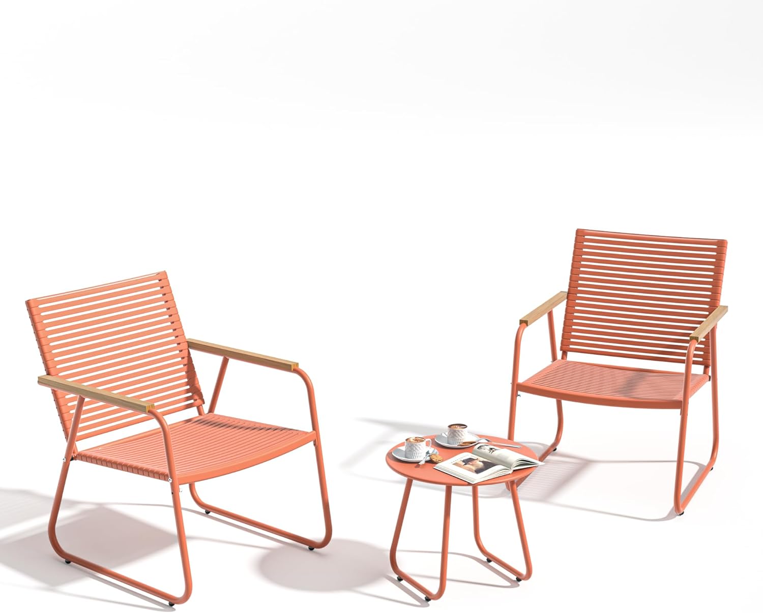 MBY 3-Piece Patio Furniture Set, Compact Outdoor Conversation Set with 2 Chairs and Glass Table, Weather-Resistant for Apartment Patio, Small Spaces, Balcony, Backyard – Orange