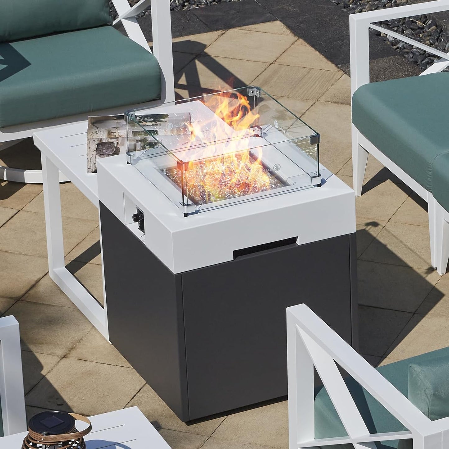 Maison Backyards 22-Inch Aluminum Fire Pit Table with Glass Wind Guard