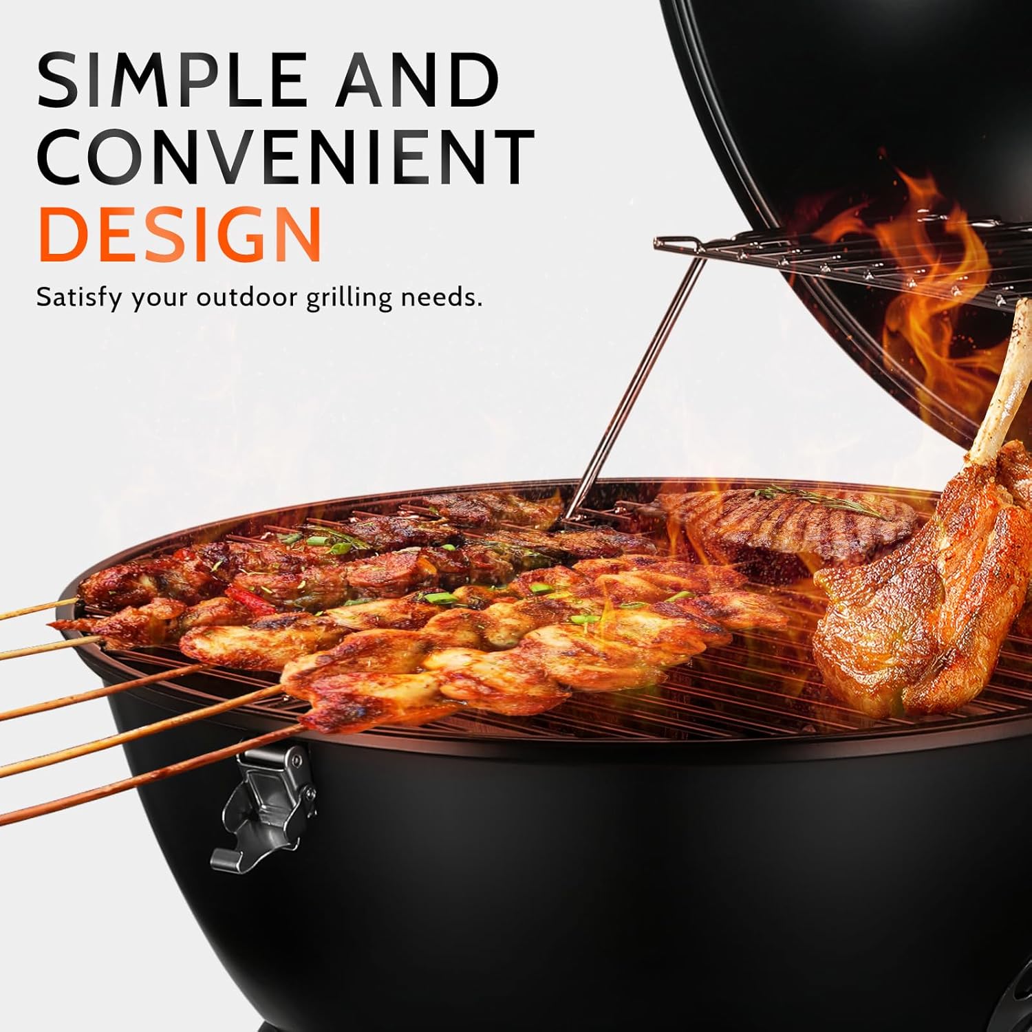 MBY 14 inch Portable Barbecue Grill with Dual Venting System, Small Foldable Charcoal Grill with Warming Rack for Picnic, Camping, Backyard-Black