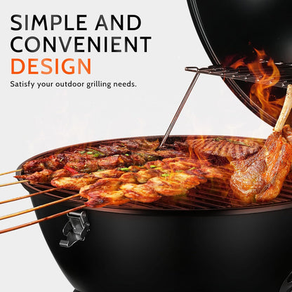 MBY 14 inch Portable Barbecue Grill with Dual Venting System, Small Foldable Charcoal Grill with Warming Rack for Picnic, Camping, Backyard-Black