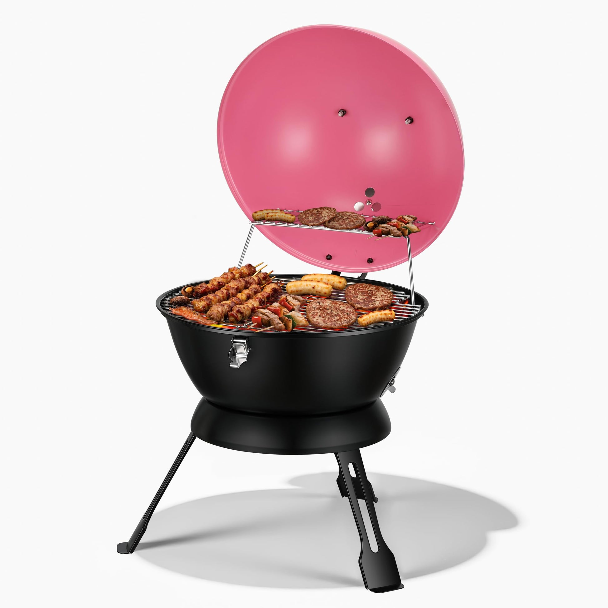 MBY 14 inch Portable Barbecue Grill with Dual Venting System, Small Foldable Charcoal Grill with Warming Rack for Picnic, Camping, Backyard-Black