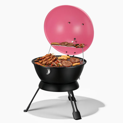 MBY 14 inch Portable Barbecue Grill with Dual Venting System, Small Foldable Charcoal Grill with Warming Rack for Picnic, Camping, Backyard-Black