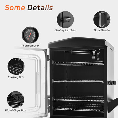 MBY Vertical Propane Smoker Grill with Cover, 4 Removable Shelves, Temperature Control, Heavy Duty Outdoor Gas Smoker for BBQ Cooking