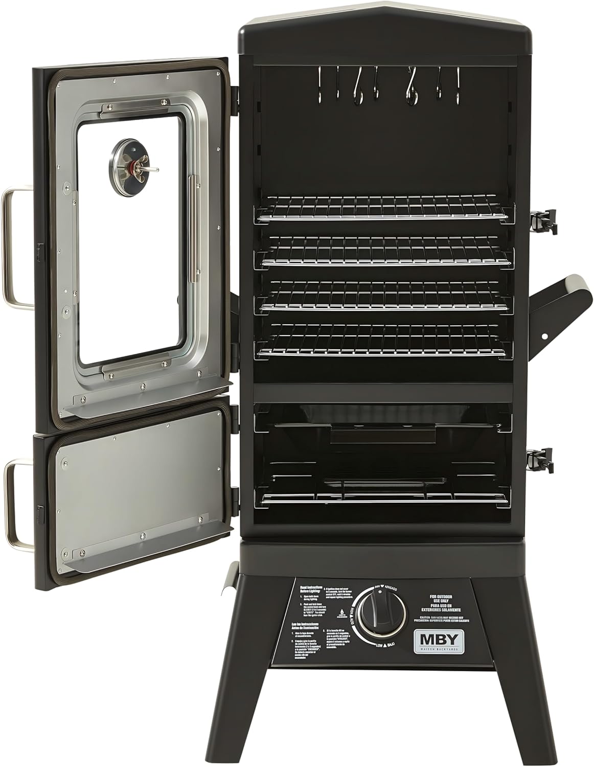 MBY Vertical Propane Smoker Grill with Cover, 4 Removable Shelves, Temperature Control, Heavy Duty Outdoor Gas Smoker for BBQ Cooking