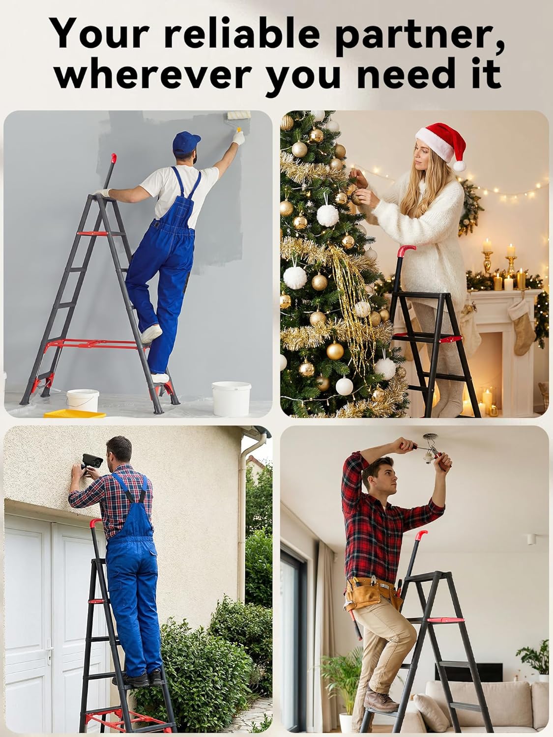 Telescoping 4-Step Ladder, 3.5FT Folding Step Stool with Safety Lock, Wide Non-Slip Pedals & Retractable Handgrip, Heavy Duty 380 lbs for Home & Outdoor