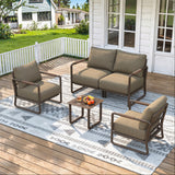 Maison Backyards Aluminum Patio Sofa Set with Swivel Chairs & Fire Pit Table