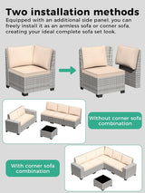 Maison Backyards Outdoor Wicker Sectional Sofa Set with Swivel Chairs & Fire Pit Table