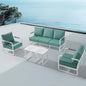 MBY Outdoor Aluminum Patio Furniture Set, 4-Seats Patio Conversation Sofa Set with 2 Coffee Tables and 2 Swivel Rocking Chairs, All Weather for Balcony, Garden-Brown