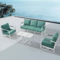 MBY Outdoor Aluminum Patio Furniture Set, 4-Seats Patio Conversation Sofa Set with 2 Coffee Tables and 2 Swivel Rocking Chairs, All Weather for Balcony, Garden-Brown