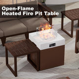 MBY Outdoor Aluminum Patio Furniture Set, 4-Seats Patio Conversation Sofa Set with 1 Corner Sofa and 37,000 BTU Fire Pit Table w/Glass Wind Guard, All Weather for Pool, Garden-Brown