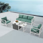 MBY Outdoor Aluminum Patio Furniture Set, 5-Seats Patio Conversation Sofa Set with 37,000 BTU Fire Pit Table w/Glass Wind Guard, All Weather for Pool, Balcony, Garden-Brown