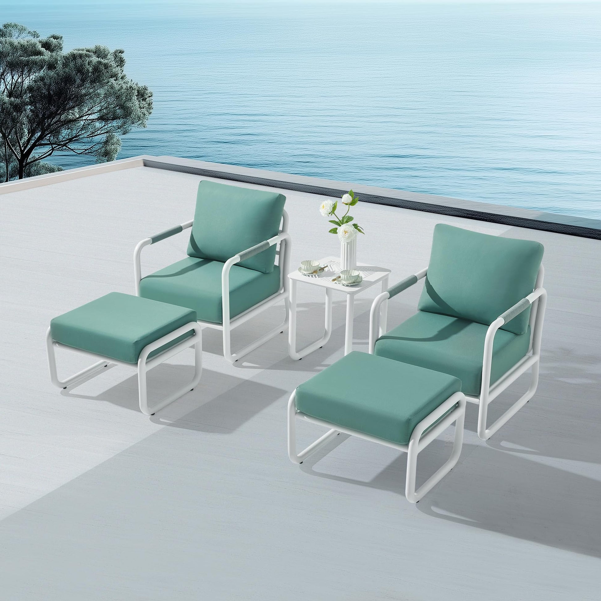 MBY Outdoor Aluminum Patio Furniture Set, 4-Seats Patio Conversation Sofa Set with 2 Coffee Tables and 2 Swivel Rocking Chairs, All Weather for Balcony, Garden-Brown