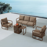 MBY Outdoor Aluminum Patio Furniture Set, 4-Seats Patio Conversation Sofa Set with 2 Coffee Tables and 2 Swivel Rocking Chairs, All Weather for Balcony, Garden-Brown