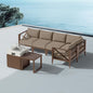 MBY Outdoor Aluminum Patio Furniture Set, 5-Seats Patio Conversation Sofa Set with 37,000 BTU Fire Pit Table w/Glass Wind Guard, All Weather for Pool, Balcony, Garden-Brown