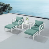 MBY Outdoor Aluminum Patio Furniture Set, 4-Seats Patio Conversation Sofa Set with 1 Corner Sofa and 37,000 BTU Fire Pit Table w/Glass Wind Guard, All Weather for Pool, Garden-Brown