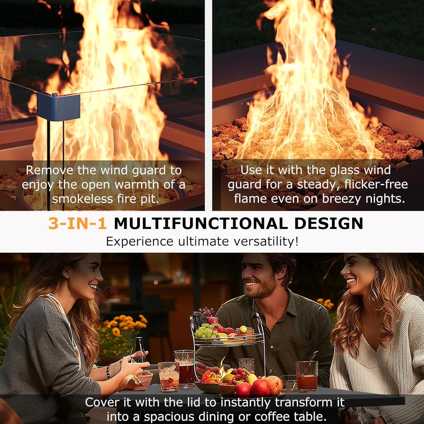 MBY 28'' Propane Fire Pit Table, 50,000 BTU Steel Gas Firepit for Outdoor Patio Deck and Garden, CSA Certified Fire Pit with Lid, Waterproof Cover, Glass Wind Guard and Lava Rock, Black