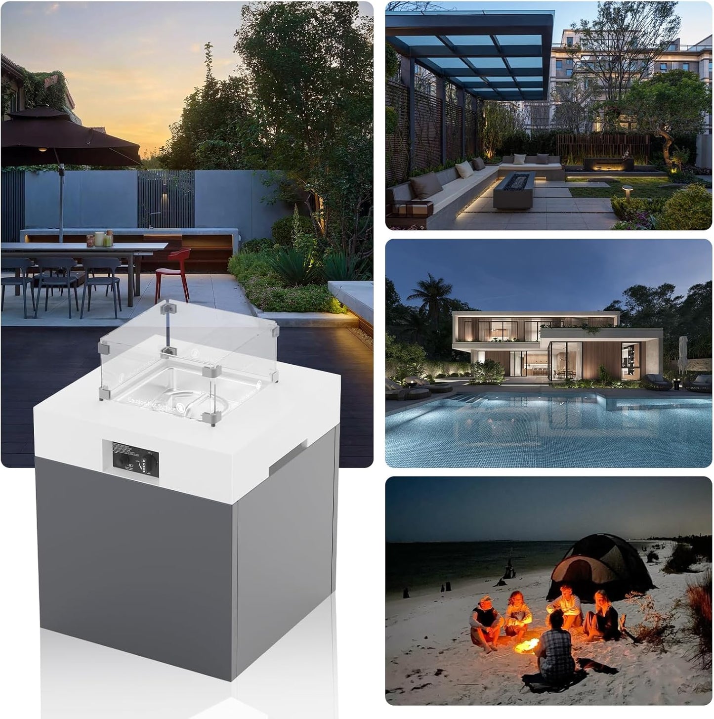 Maison Backyards 22-Inch Aluminum Fire Pit Table with Glass Wind Guard