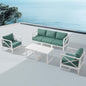 MBY Outdoor Aluminum Patio Furniture Set, 4-Seats Patio Conversation Sofa Set with 1 Corner Sofa and 37,000 BTU Fire Pit Table w/Glass Wind Guard, All Weather for Pool, Garden-Brown