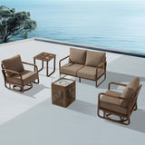 MBY Outdoor Aluminum Patio Furniture Set, 4-Seats Patio Conversation Sofa Set with 2 Coffee Tables and 2 Swivel Rocking Chairs, All Weather for Balcony, Garden-Brown