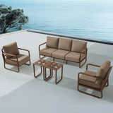 MBY Outdoor Aluminum Patio Furniture Set, 4-Seats Patio Conversation Sofa Set with 2 Coffee Tables and 2 Swivel Rocking Chairs, All Weather for Balcony, Garden-Brown