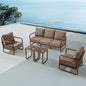 MBY Outdoor Aluminum Patio Furniture Set, 4-Seats Patio Conversation Sofa Set with 2 Coffee Tables and 2 Swivel Rocking Chairs, All Weather for Balcony, Garden-Brown