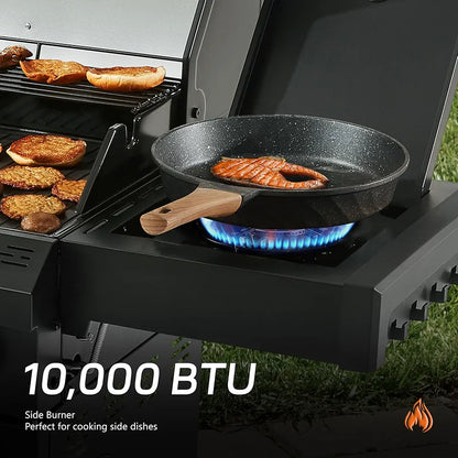 MBY 4-Burner Propane Gas Grill with Side Burner, 50,000 BTU Heavy Duty BBQ Grill, Cast Iron Griddle & Cooking Grates for Outdoor Barbecue