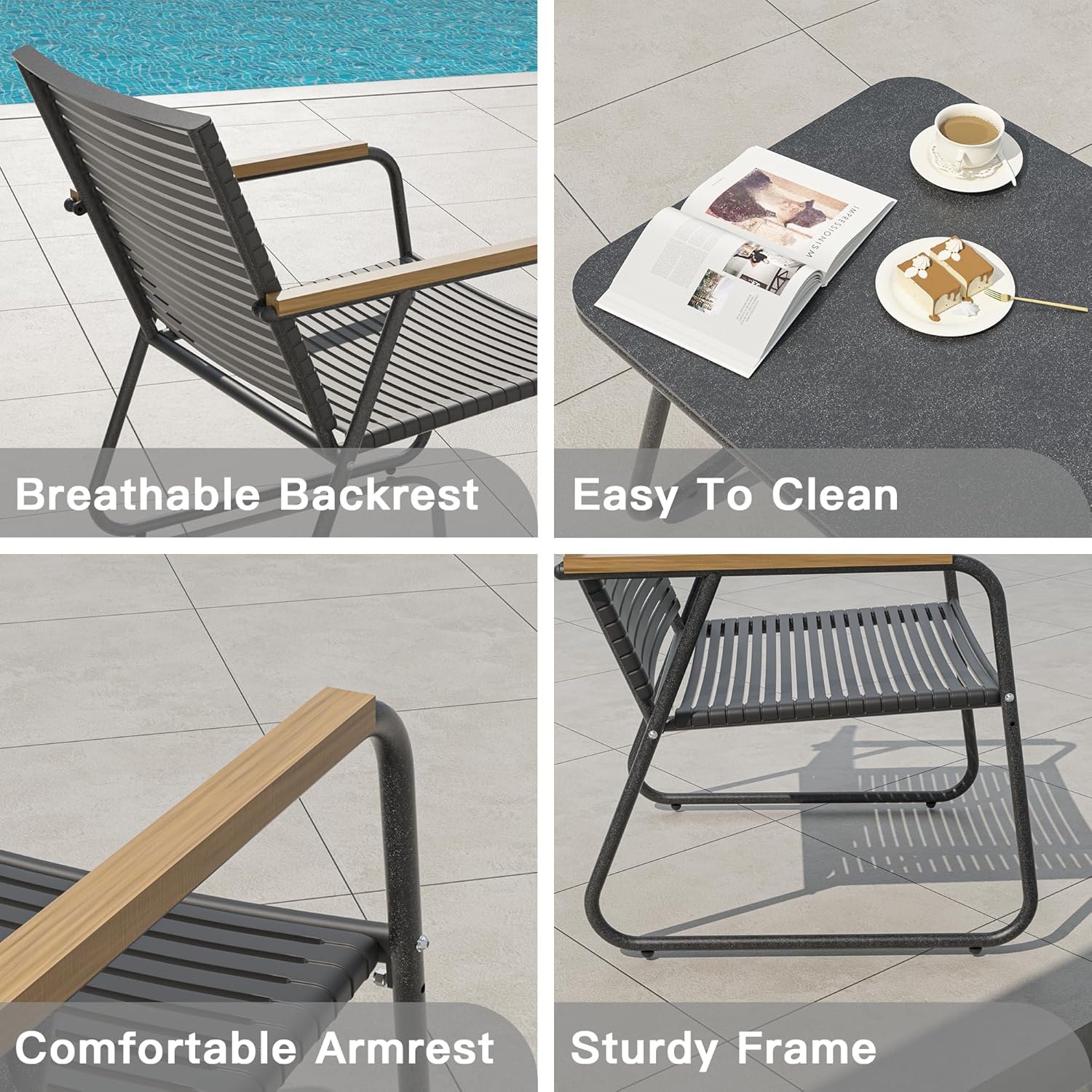 MBY 4-Piece Patio Furniture Set, Compact Outdoor Conversation Set with Loveseat, 2 Chairs and Glass Table, Weather-Resistant for Apartment Patio, Small Spaces, Balcony, Backyard – Black
