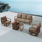 MBY Outdoor Aluminum Patio Furniture Set, 4-Seats Patio Conversation Sofa Set with 2 Coffee Tables and 2 Swivel Rocking Chairs, All Weather for Balcony, Garden-Brown