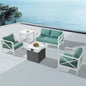 MBY Outdoor Aluminum Patio Furniture Set, 5-Seats Patio Conversation Sofa Set with 37,000 BTU Fire Pit Table w/Glass Wind Guard, All Weather for Pool, Balcony, Garden-Brown
