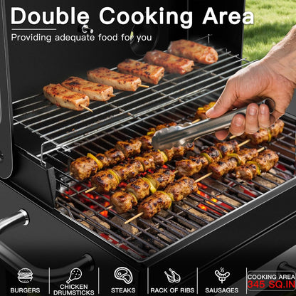 MBY Portable Charcoal Grill and Smoker Combo with Offset Firebox, Side Shelf & Warming Rack, Outdoor BBQ Grill for Camping, Tailgating, Picnic & Backyard BBQ