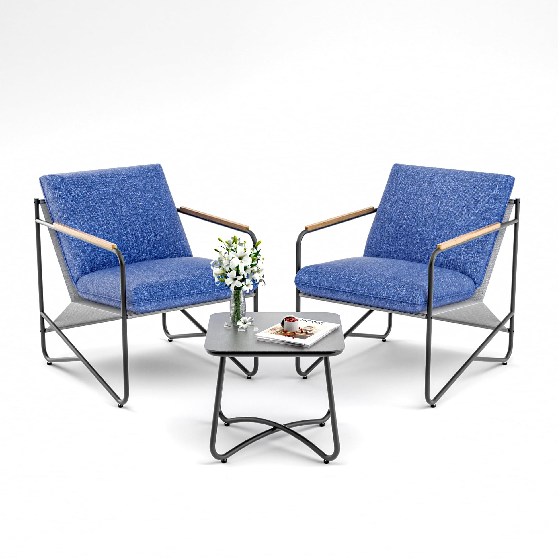 MBY 3-Piece Patio Furniture Set, Compact Outdoor Conversation Set with 2 Chairs and Glass Table, Weather-Resistant for Apartment Patio, Small Spaces, Balcony, Backyard – Grey