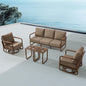 MBY Outdoor Aluminum Patio Furniture Set, 4-Seats Patio Conversation Sofa Set with 2 Coffee Tables and 2 Swivel Rocking Chairs, All Weather for Balcony, Garden-Brown