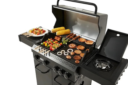 MBY 4-Burner Propane Gas Grill with Side Burner, 50,000 BTU Heavy Duty BBQ Grill, Cast Iron Griddle & Cooking Grates for Outdoor Barbecue