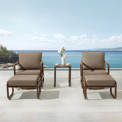 MBY 5 Piece Patio Outdoor Aluminum Swivel Rocking Chair with 6.7" Thickened Cushions and 2 Ottomans, All Weather Outdoor Furniture Chairs for Garden, Poolside, Deck-Brown