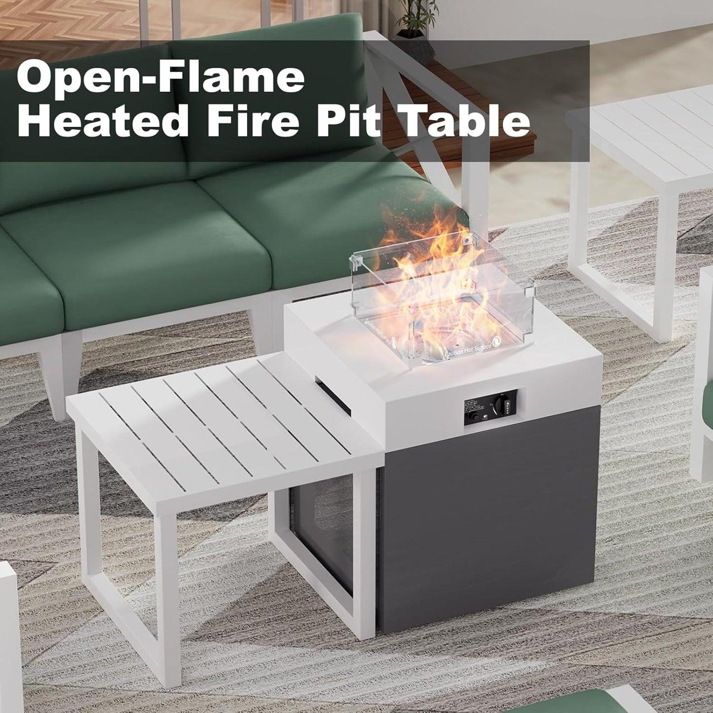 Maison Backyards 22-Inch Aluminum Fire Pit Table with Glass Wind Guard
