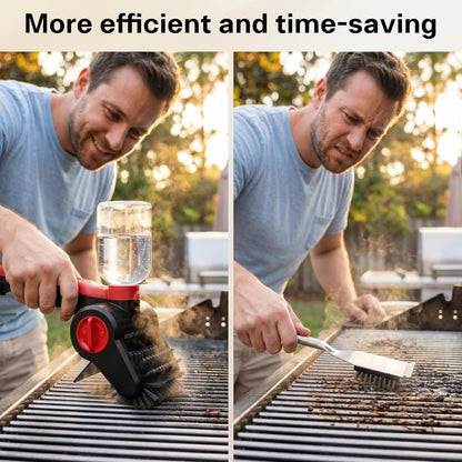 Cordless Electric Grill Cleaning Brush with Water Spray, Rechargeable BBQ Grill Scrubber with Dual-Speed Cleaning, Waterproof Design & Built-In Scraper for Gas and Charcoal Grills