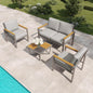 MBY 5-Piece Modern Patio Furniture Set with Fire Pit Table, Metal Outdoor Sectional with Cushions & Wood-Like Armrests, Cozy Conversation Set for Porch, Balcony, Garden, Yard-Brown