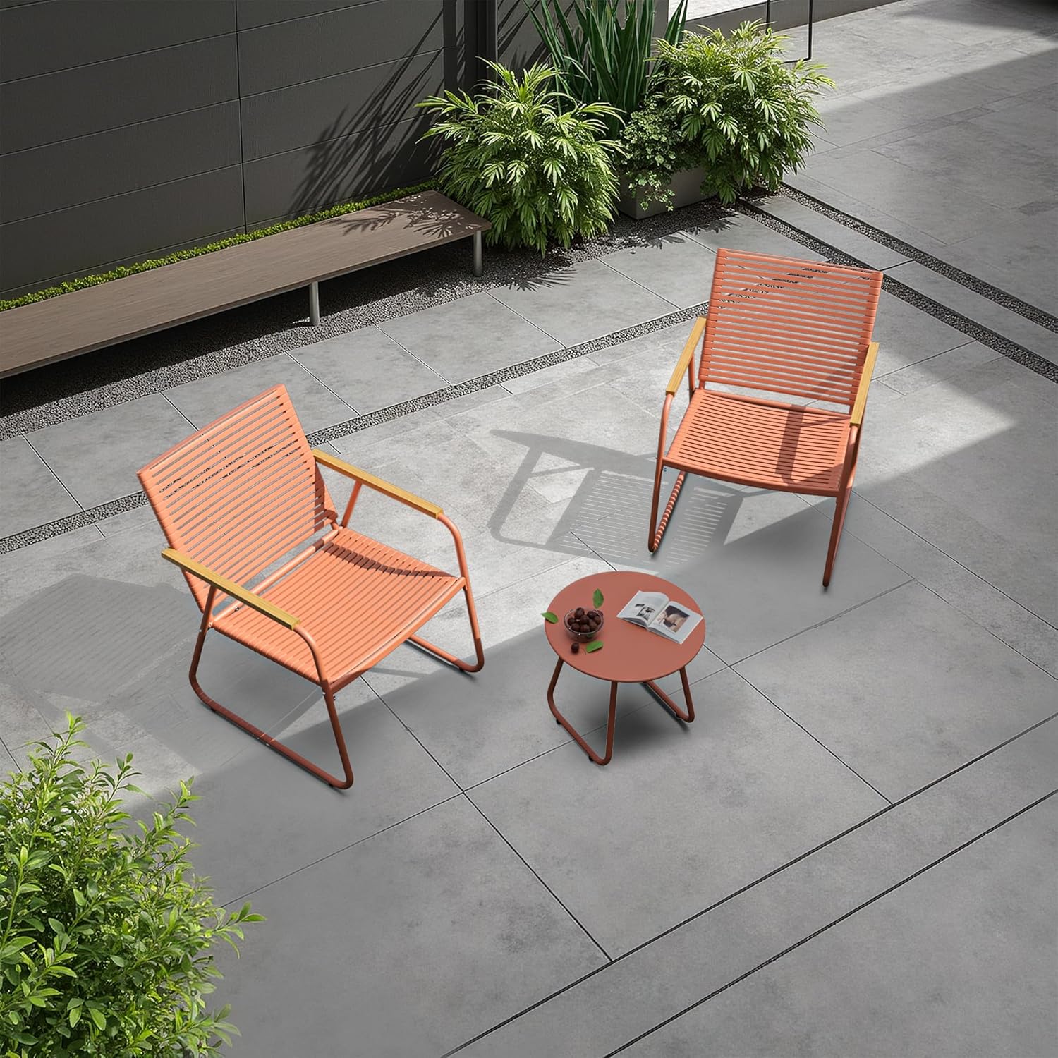 MBY 3-Piece Patio Furniture Set, Compact Outdoor Conversation Set with 2 Chairs and Glass Table, Weather-Resistant for Apartment Patio, Small Spaces, Balcony, Backyard – Orange