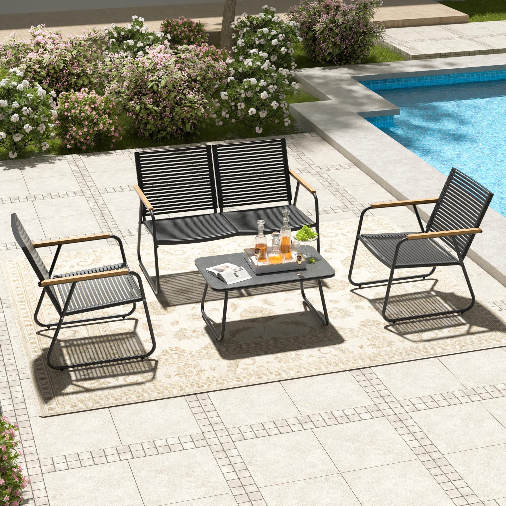 MBY 3-Piece Patio Furniture Set, Compact Outdoor Conversation Set with 2 Chairs and Glass Table, Weather-Resistant for Apartment Patio, Small Spaces, Balcony, Backyard – Orange